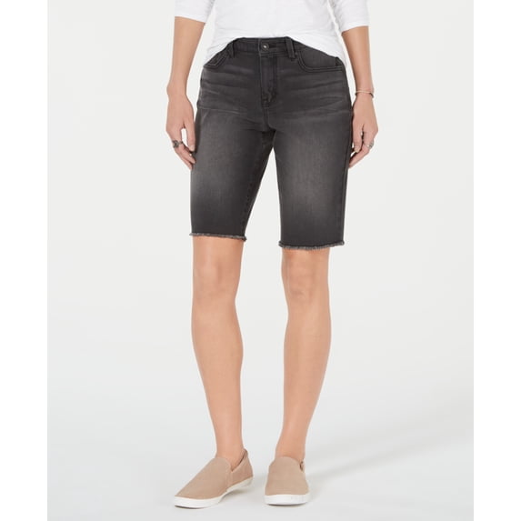 Style & Co Petite Raw Hem Bermuda Shorts Black Smudge 6P