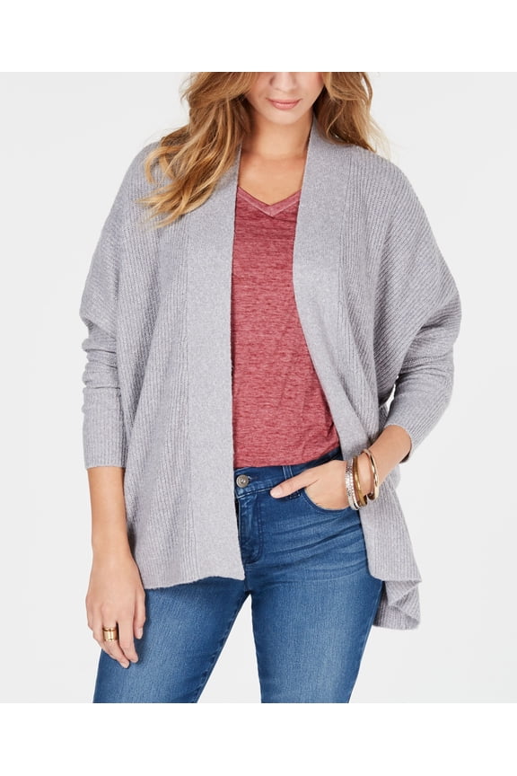 Style & Co Petite Ribbed Cardigan Light Grey Marl PS