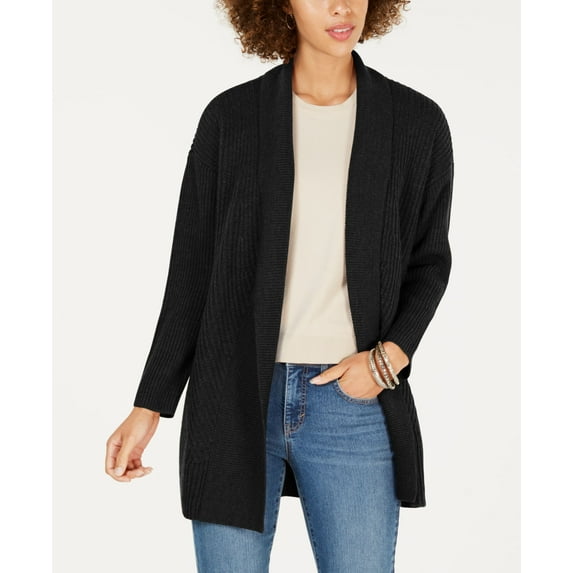 Style & Co Petite Ribbed Shawl Collar Cardigan Deep Black PM