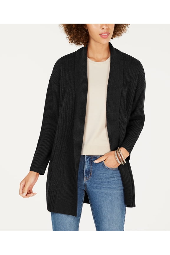 Style & Co Petite Ribbed Shawl Collar Cardigan Deep Black PS