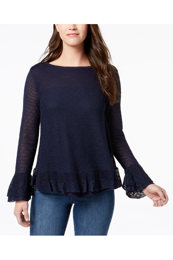 Style & Co Petite Ruffle Trim Sweater Industrial Blue PL