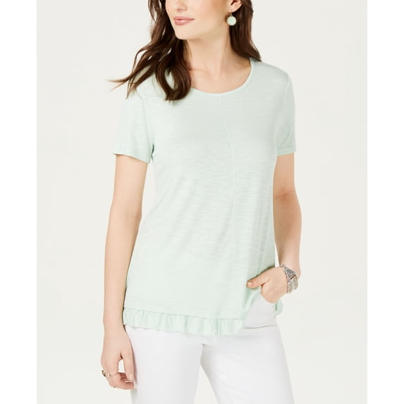 Style & Co Petite Ruffled Hem Top Mint Fizz PXL