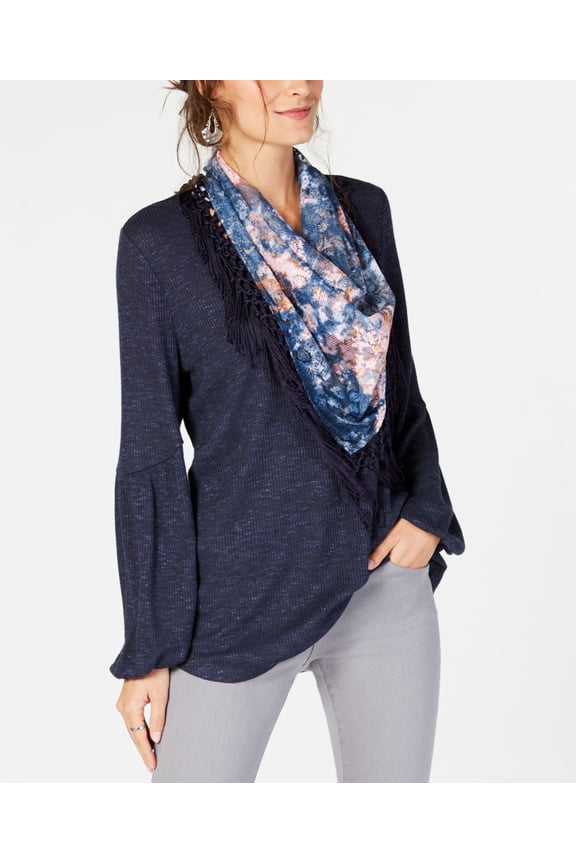 Style & Co Petite Scarf Top Navy PXL