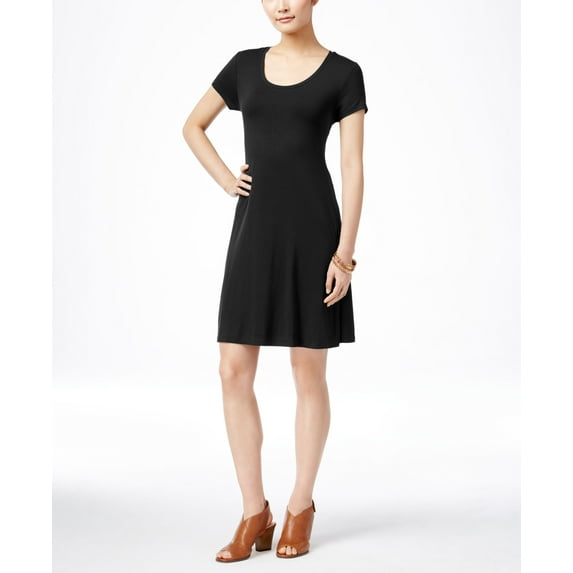 Style & Co Petite Short Sleeve A Line Dress Deep Black PM