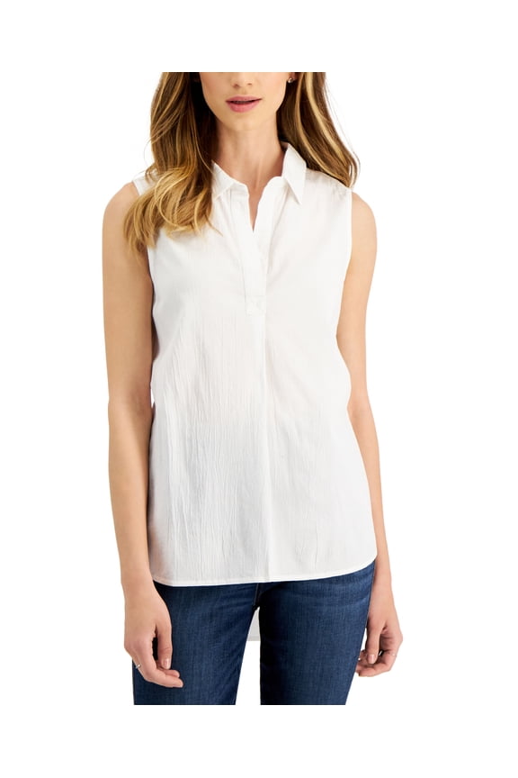 Style & Co Petite Sleeveless Popover Top Bright White PM