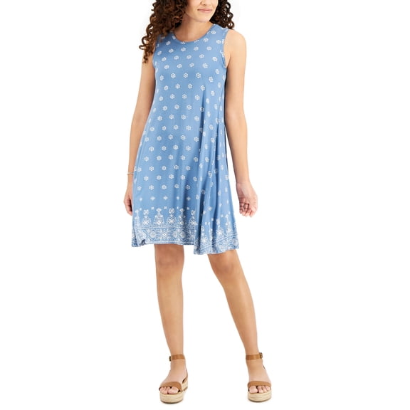 Style & Co Petite Sleeveless Printed Flip Flop Dress Paisley Blue PM