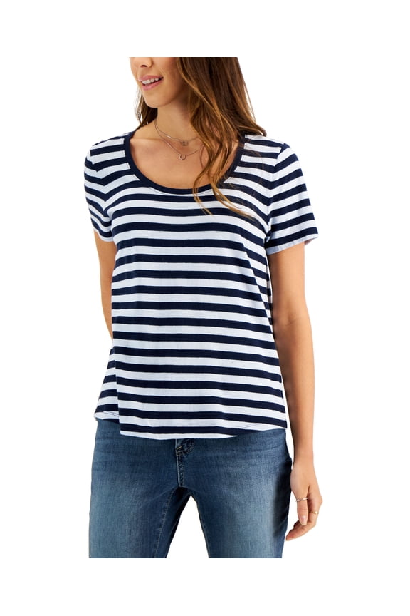 Style & Co Petite Striped Cotton T-Shirt Industrial Line PXL