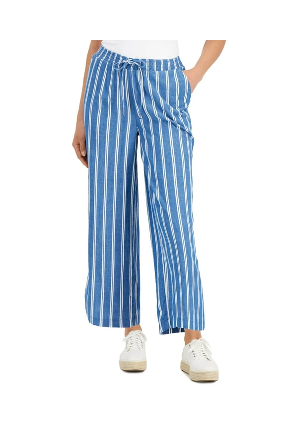 Style & Co Petite Striped Cropped Pants Two Stripe Blue PM