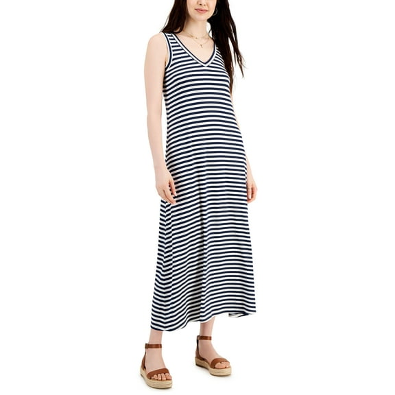Style & Co Petite Striped Maxi Dress Blue Socket PL