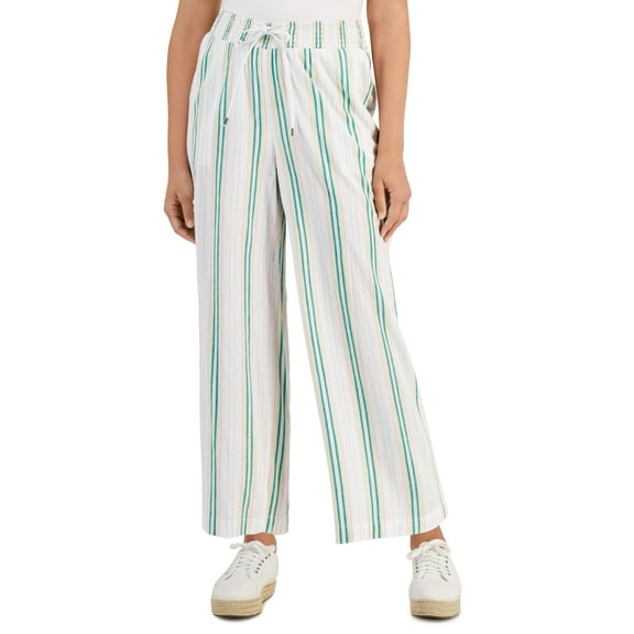 Style & Co Petite Striped Wide Leg Pants Cool White PL