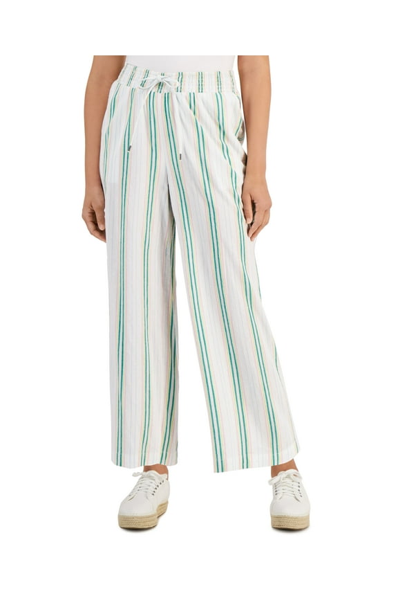 Style & Co Petite Striped Wide Leg Pants Cool White PL