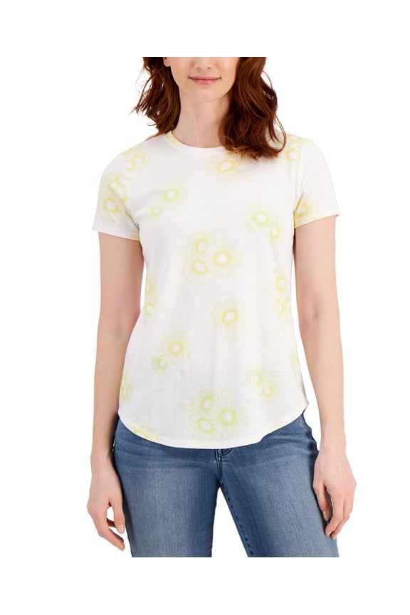 Style & Co Petite Sunflower Fields Burnout T-Shirt Sunflower Field PXL