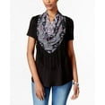 thumbnail image 1 of Style & Co Petite T-Shirt With Printed Fringe Scarf Deep Black PM, 1 of 1