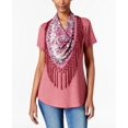 thumbnail image 1 of Style & Co Petite T-Shirt With Printed Fringe Scarf Pale Raspberry PXS, 1 of 1