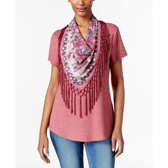 Style & Co Petite T-Shirt With Printed Fringe Scarf Pale Raspberry PXS