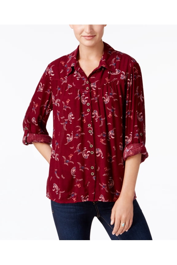 Style & Co Petite Textured Paisley Print Shirt Paisley Fields PM