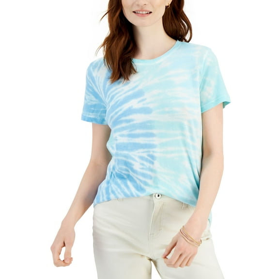 Style & Co Petite Tie Dye Cotton T-Shirt Vine Green Rain PXS