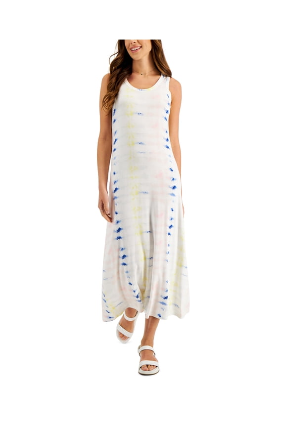 Style & Co Petite Tie Dye Maxi Dress White Stripe PS
