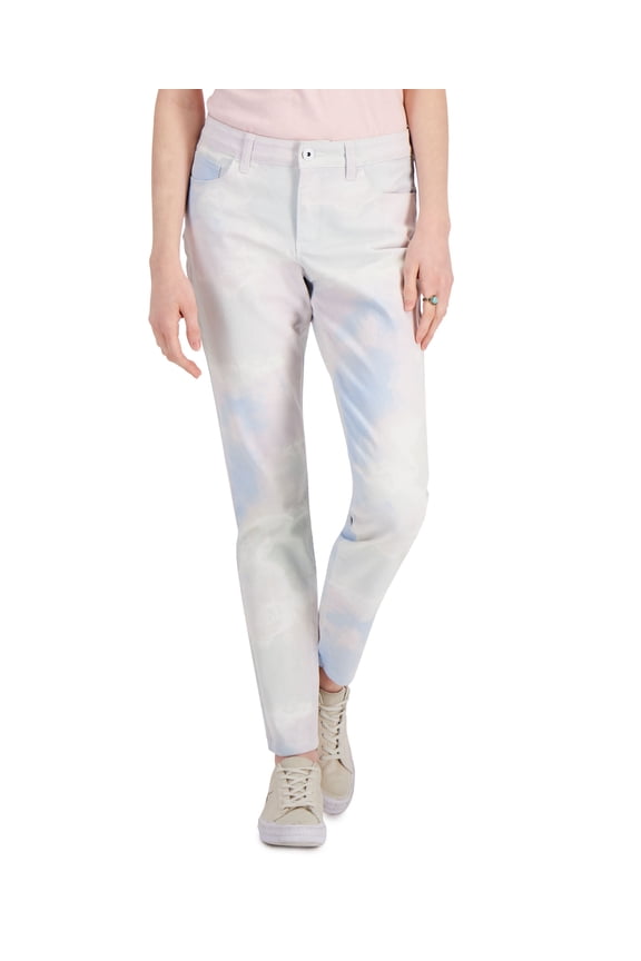 Style & Co Petite Tie Dyed Mid Rise Curvy Skinny Jeans Pastel Dye 6P