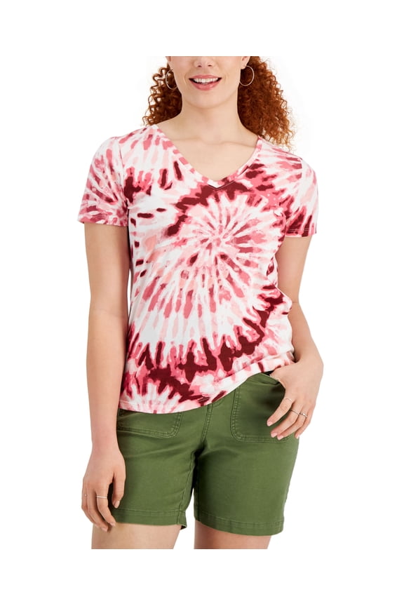 Style & Co Petite Tie Dyed T-Shirt Spin Dye Merlot PM