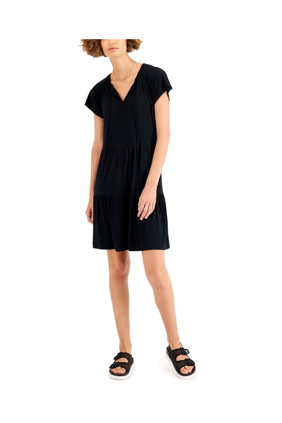 Style & Co Petite Tiered Dress Deep Black PM