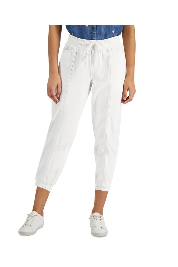 Style & Co Petite Twill Cropped Utility Pants Bright White PL