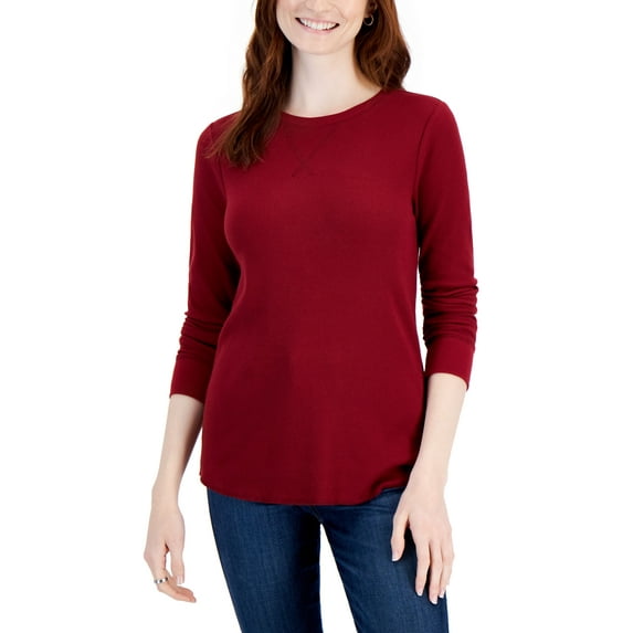 Style & Co Petite Waffle Pullover Top Scarlet Crush PS
