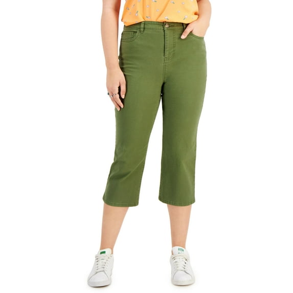 Style & Co Petite Wide Leg Cropped Pants Winter Moss 12P