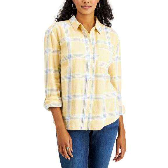 Style & Co Plaid Button-Down Boyfriend Shirt Croissant XL