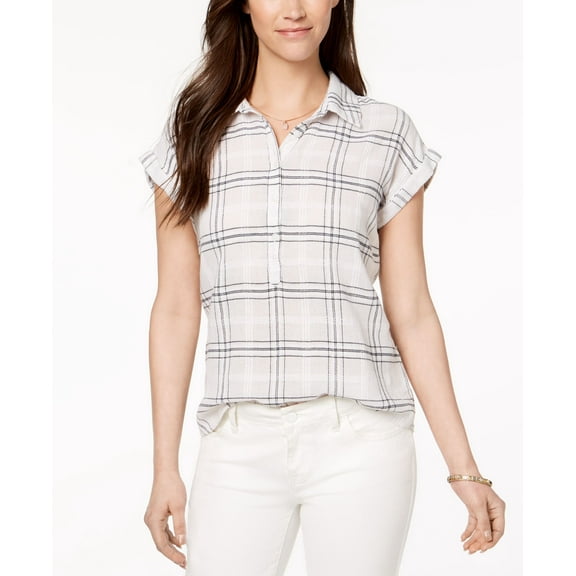 Style & Co Plaid Cotton Shirt Deck Black M