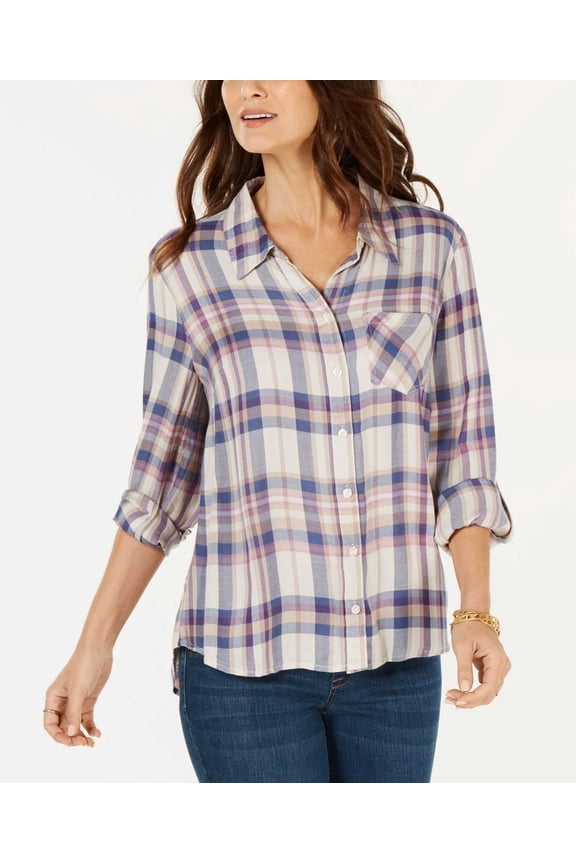 Style & Co Plaid Pintuck Shirt (Pastel Purple, XL)