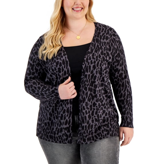 Style & Co Plus Size Animal Print Cardigan Grey Animal 3X