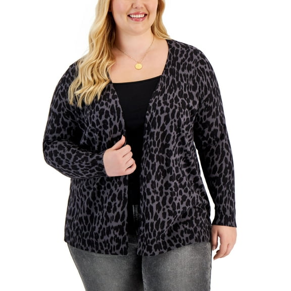 Style & Co Plus Size Animal Print Cardigan Grey Animal 3X