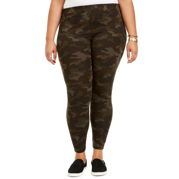 Style & Co Plus Size Basic Printed Leggings Camo Green 3X