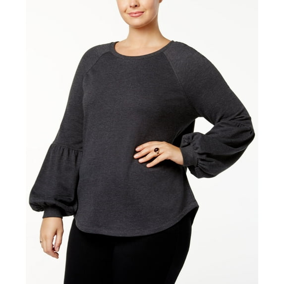 Style & Co Plus Size Bishop Sleeve Sweatshirt Black Heather 3X