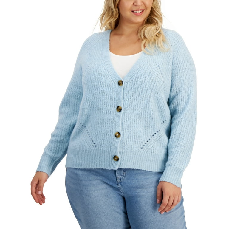 Style Co Plus Size Boyfriend Cropped Cardigan Angel Falls 1X