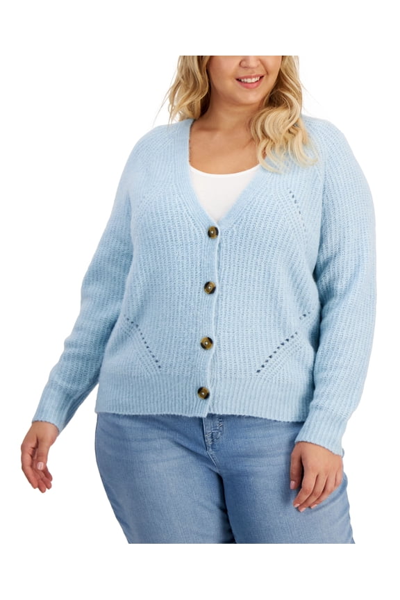 Style & Co Plus Size Boyfriend Cropped Cardigan Angel Falls 1X