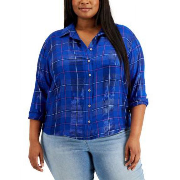 Style & Co Plus Size Boyfriend Sparkle Shirt Cosmic Cobalt 2X