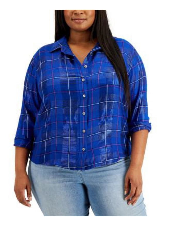 Style & Co Plus Size Boyfriend Sparkle Shirt Cosmic Cobalt 2X