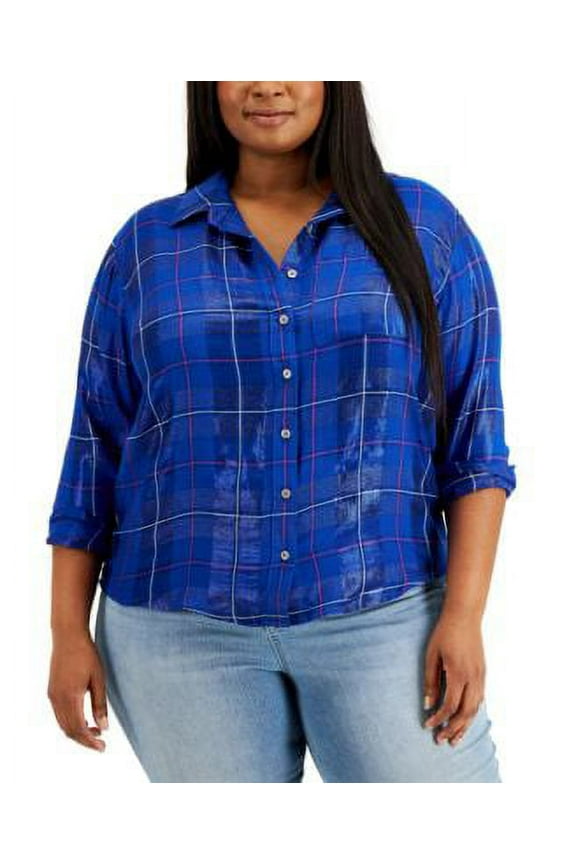 Style & Co Plus Size Boyfriend Sparkle Shirt Cosmic Cobalt 2X