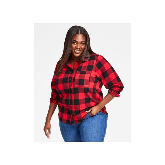 Style & Co Plus Size Buffalo Plaid Shirt Fire Combo 0X