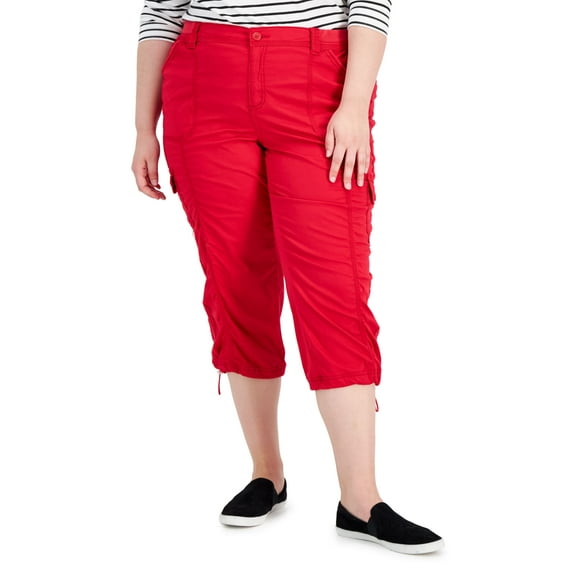 Style & Co Plus Size Bungee Hem Capri Pants Crimson Kiss 20W