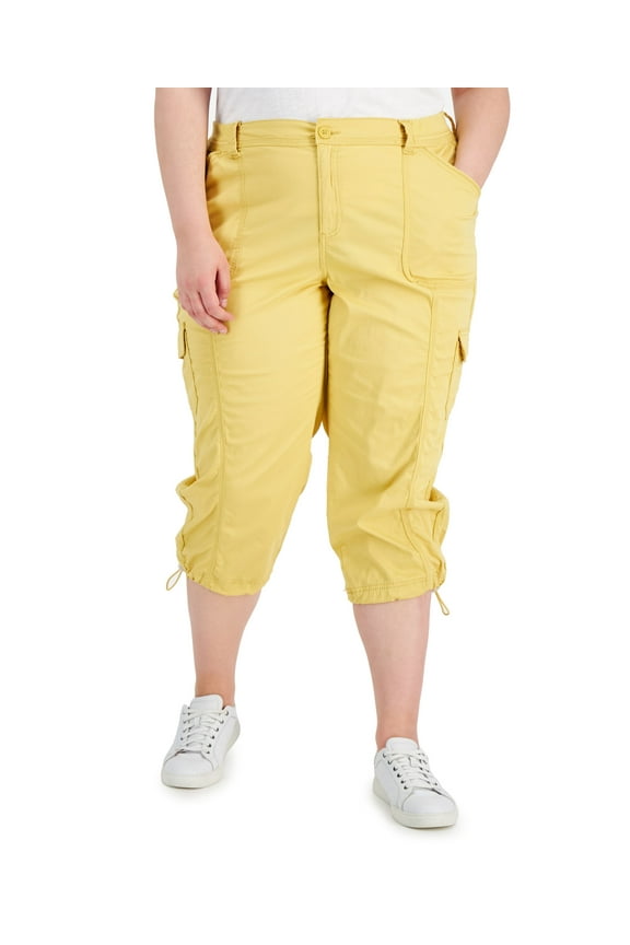 Style & Co Plus Size Bungee Hem Capri Pants Pale Mustard 20W