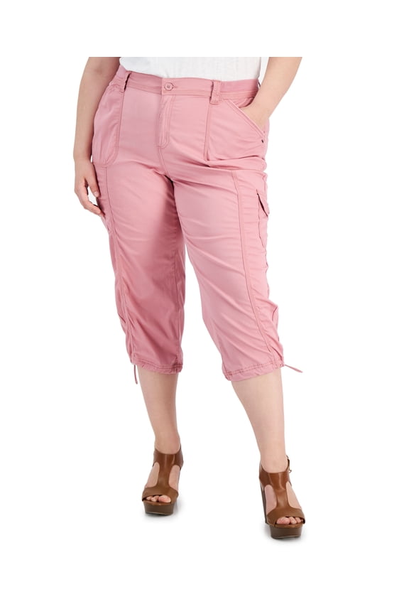 Style & Co Plus Size Bungee Hem Capri Pants Rose Brocade 24W