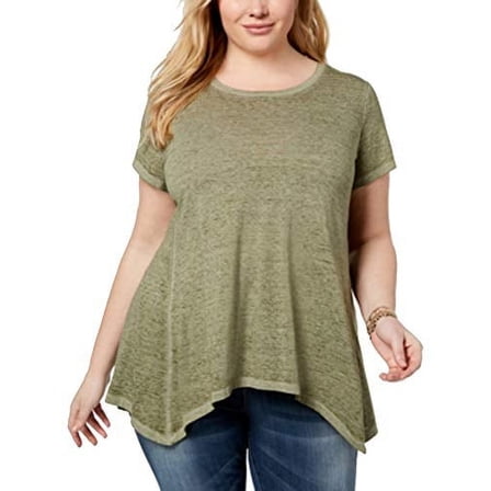 Style&Co Plus Size Burnout Handkerchief-Hem T-Shirt (Ivy, 3X)