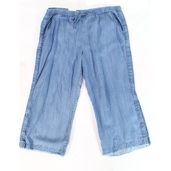 Style & Co Plus Size Button Cuff Cropped Pants Sun Wash 14W