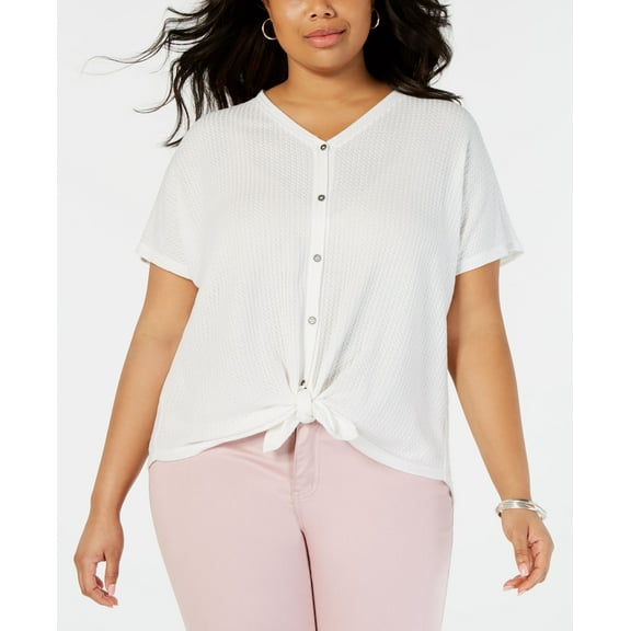 Style & Co Plus Size Button Up Top Winter White 1X