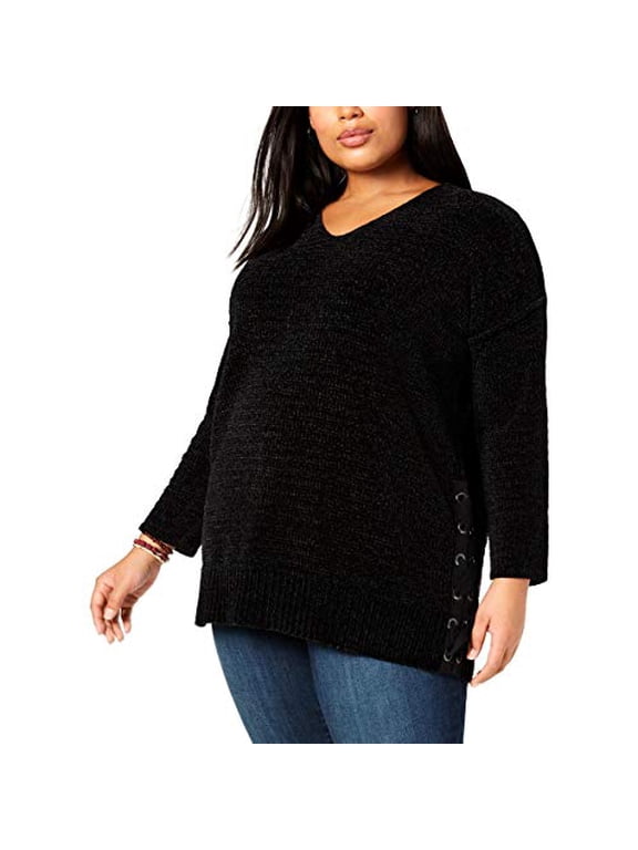 Plus Size Chenille Tunic Sweater Black Deep 2X