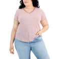 thumbnail image 1 of Style & Co Plus Size Classic Striped V-Neck T-Shirt Rose 1X, 1 of 1