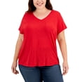 thumbnail image 1 of Style & Co Plus Size Classic V-Neck T-Shirt Fire 0X, 1 of 1